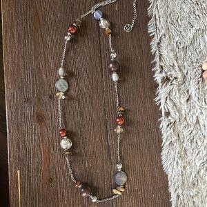 Beaded Necklace with Silver and Brown tiger eye Accents